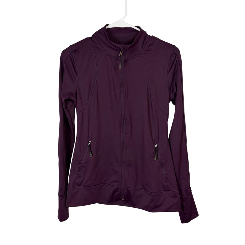 Kyodan Womens Full Zip Athletic Jacket Plum Purple Thumbholes Size Small